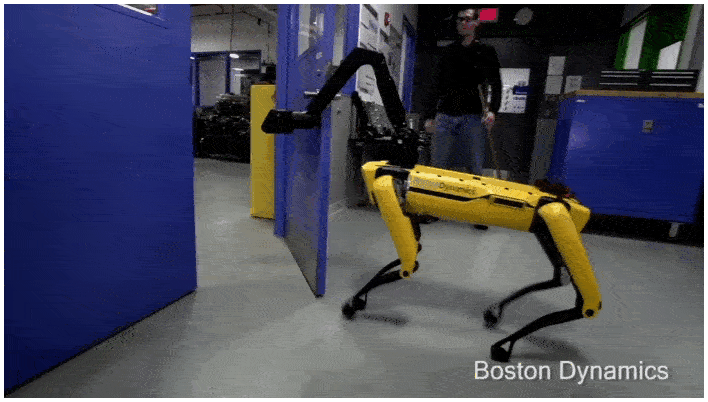 Spotmini-robots van Boston Dynamics rijden de Kerstman