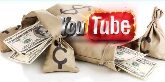 Geld in tassen en youtube-logo
