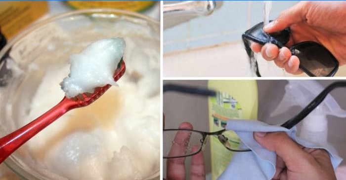 Krassen op lenzen met tandpoeder verwijderen