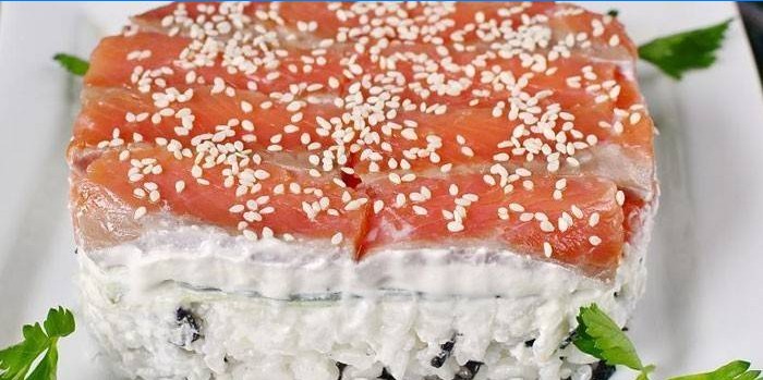 Bladerdeegsushi Sushi met rode vis