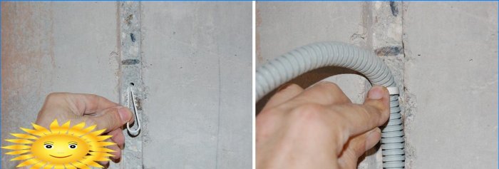 Bevestiging van de kabel in de groef met een deuvelklem