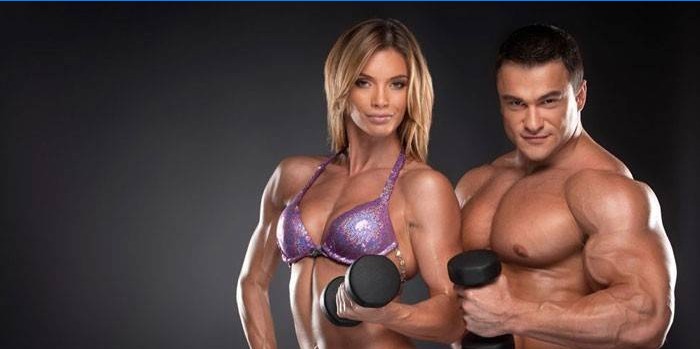 Vrouw en man bodybuilders