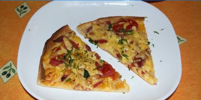 Twee plakjes pizza op een plaat