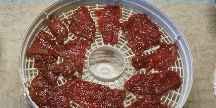 Stukken vlees in een elektrische droger