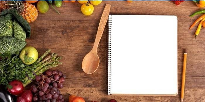 Notebook, groenten en fruit