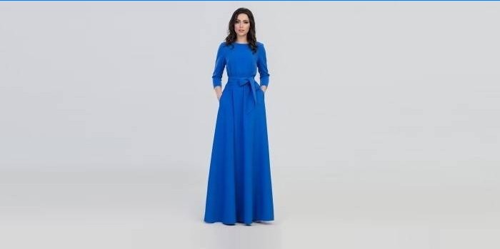 Blauwe maxi jurk met ceintuur