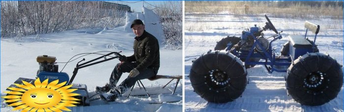 Sneeuwscooters van een achteroplopende tractor