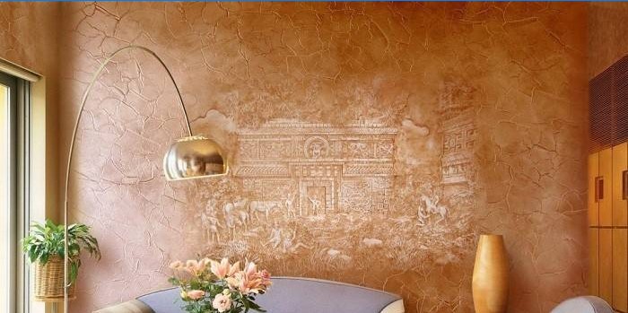 Decoratief pleisterwerk met zijde effect en muurschildering aan de muur
