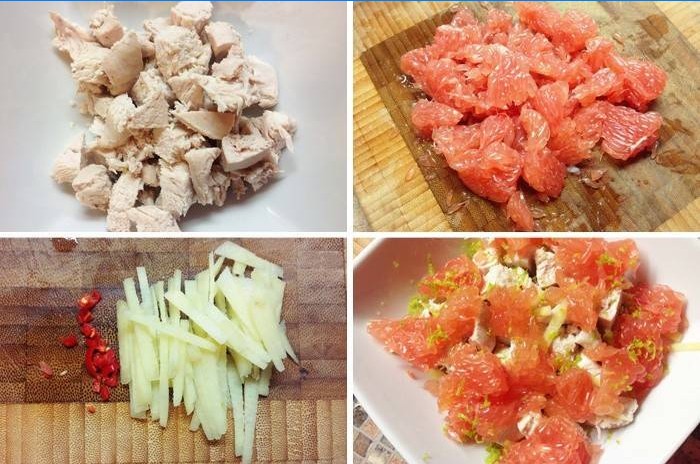 Hoe Thaise salade te maken met kipborst en grapefruit