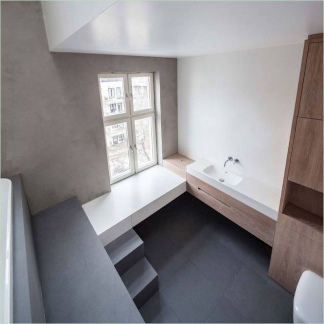De badkamer van een luxe appartement in Noorwegen