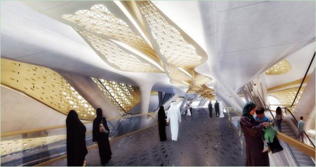 Een modieus verhoogd metrostation in Saoedi-Arabië van de prachtige Zaha Hadid