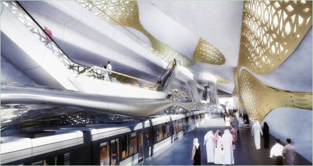 Een modieus verhoogd metrostation in Saoedi-Arabië van de prachtige Zaha Hadid
