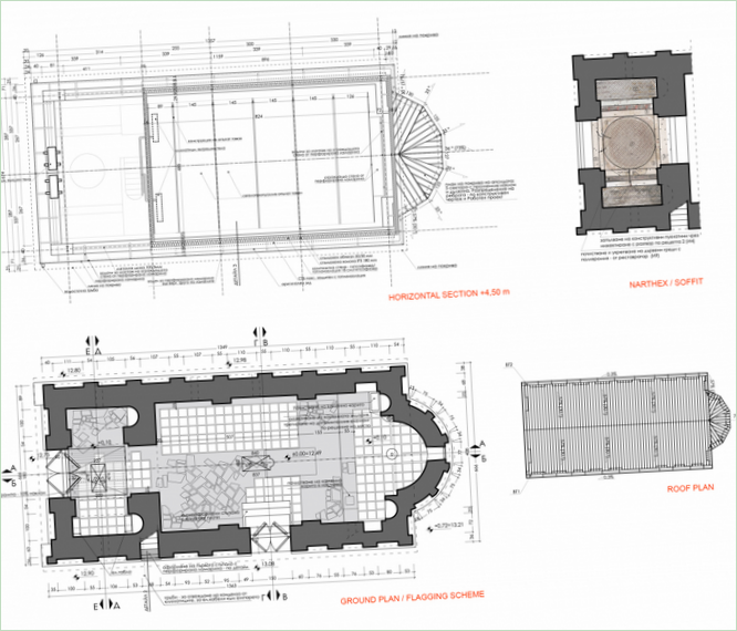 Architectonisch ontwerp van St. Paraskeva in twee schema's