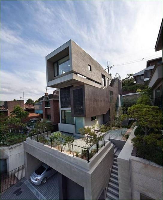 Origineel ontwerp van een huis met drie verdiepingen in Seoel door bang by min