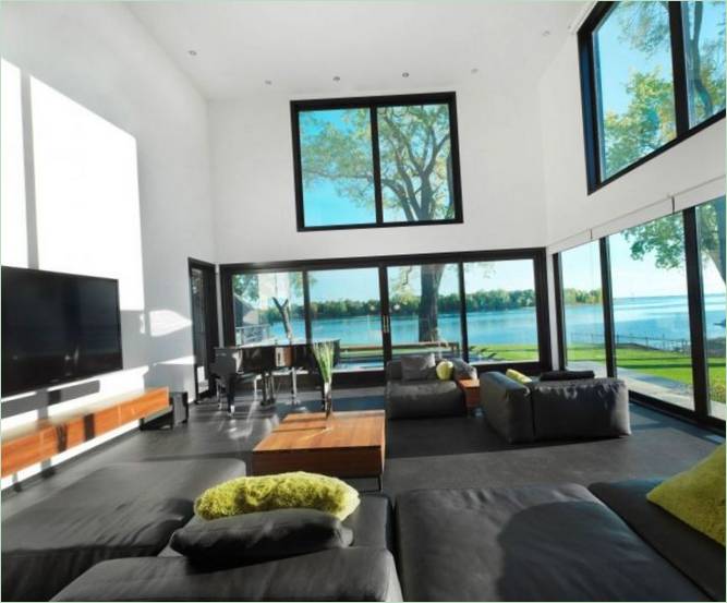 Een luxueuze woonkamer met lederen meubilair