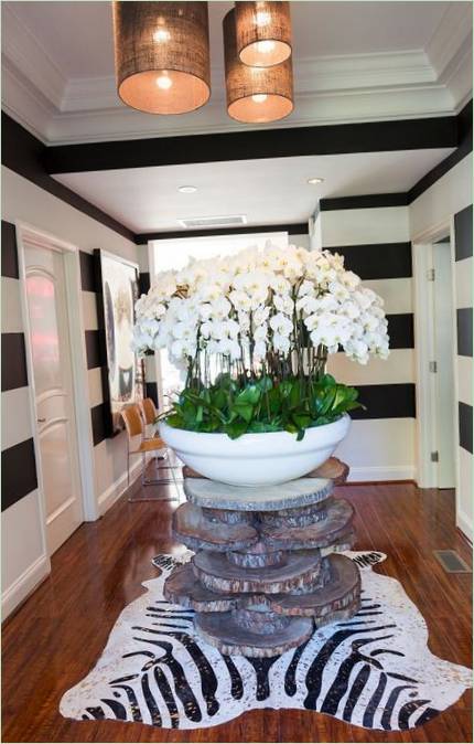 Orchideeën in het interieur van een modern Beverly Hills huis
