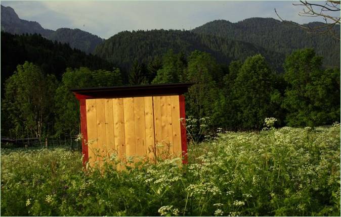 Foto van een bijenkorf in de Alpen