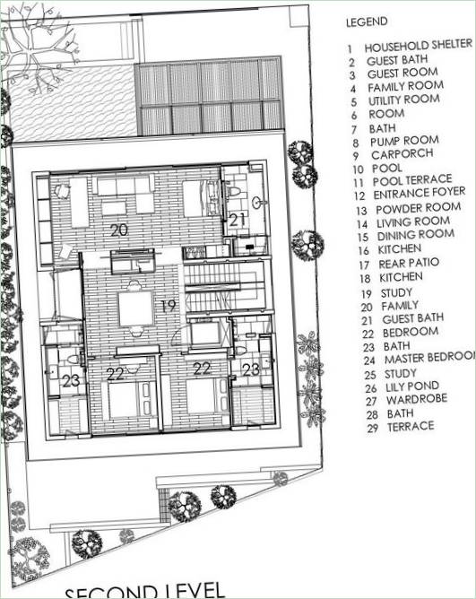 Plattegronden schematische weergave van een vrijstaand Chiltern huis